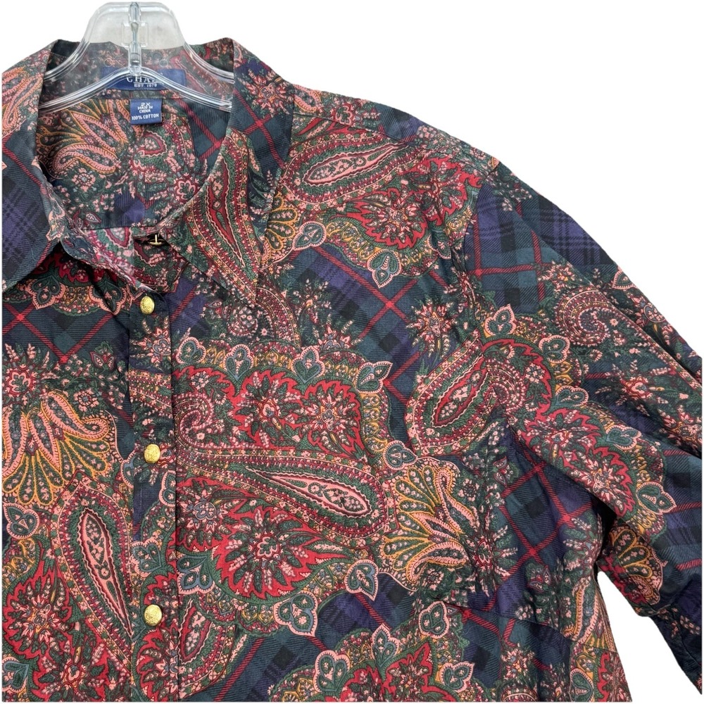 Chaps Plus Size 2X Mixed‎ Paisley Print LS Button Up Shirt 100% Cotton Chic